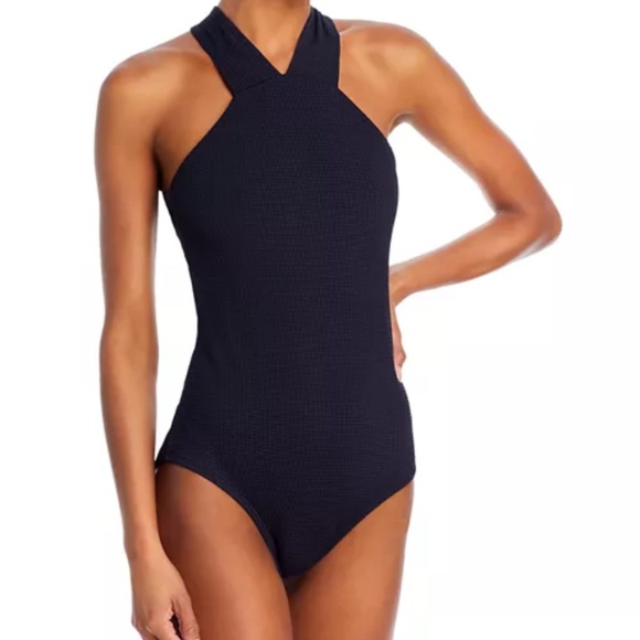Shoshanna Plisse High Neck One Piece Swimsuit - Picture 1 of 10